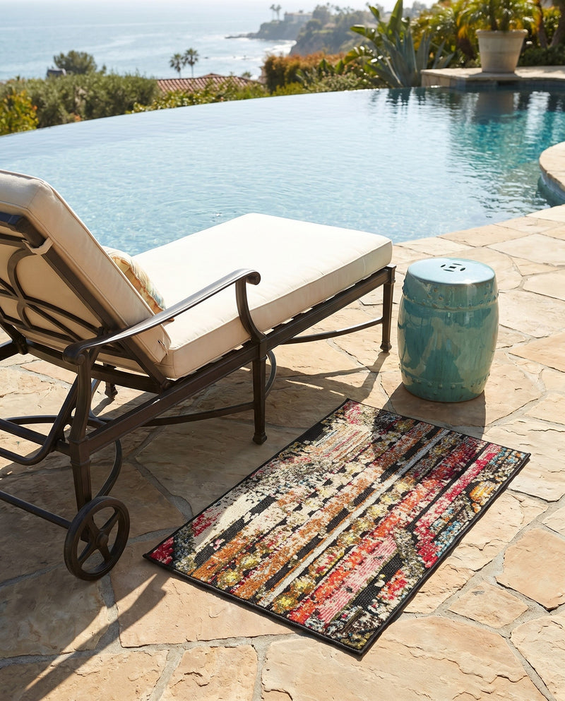 Outdoor Marrakesh Collection Area Rug -  Agadir Rectangle Multi Black  lifestyle 48