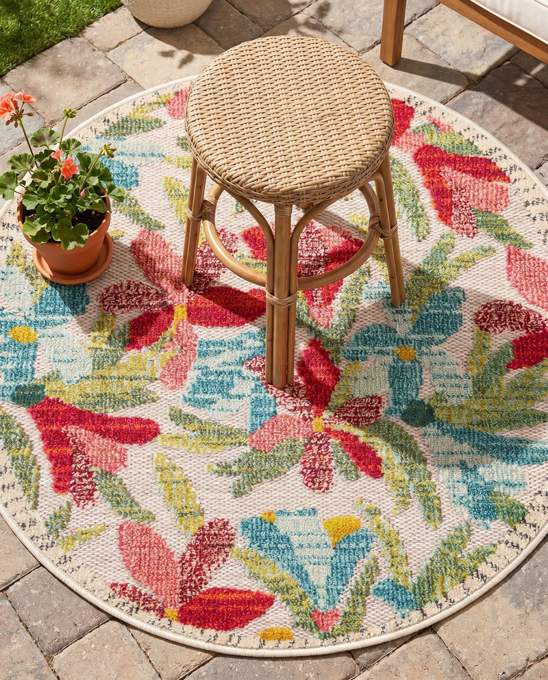 Outdoor Marrakesh Collection Area Rug -  Midelt Round Multi  lifestyle 77