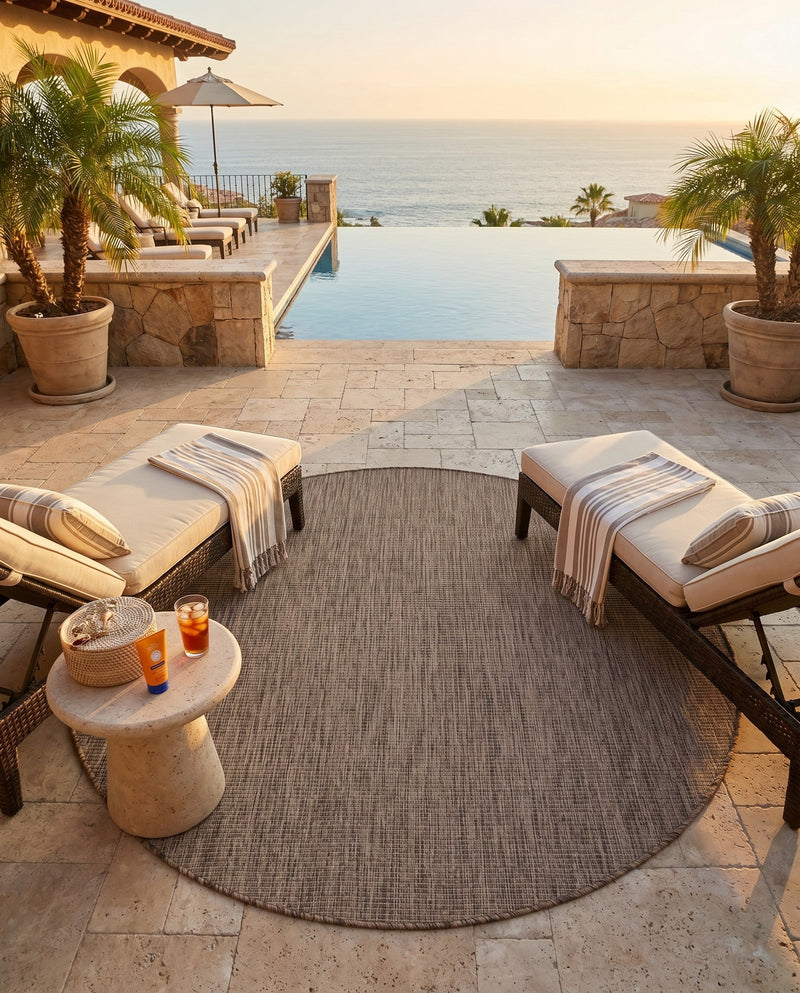 Seaside Serenity Collection Area Rug - Veranda (Light Brown) Round Light Brown  lifestyle 60