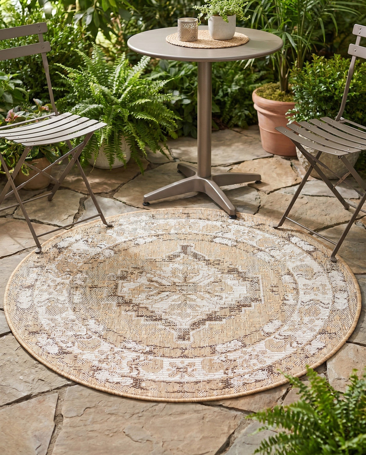 Patio Heritage Collection Area Rug -  Augusta (Natural) Round Natural  lifestyle 103