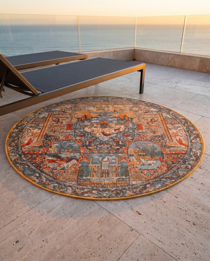 Patio Heritage Collection Area Rug -  Oasis Round Multi  lifestyle 79