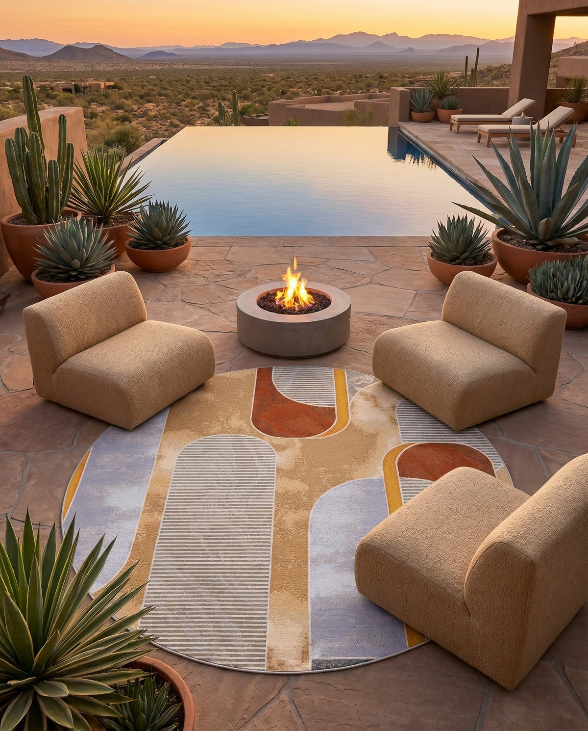 Urban Terrace Collection Area Rug -  Deck Round Multi  lifestyle 84
