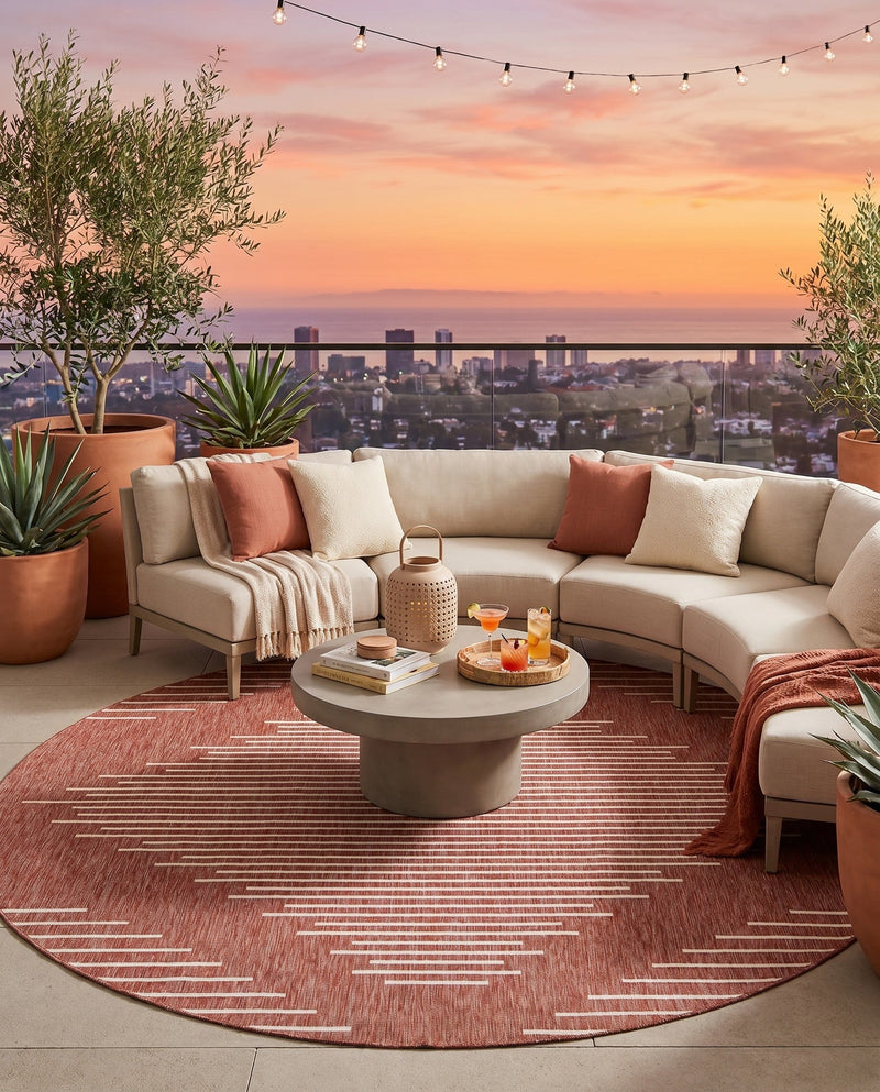 Urban Terrace Collection Area Rug -  Chelsea (Rust Red) Round Rust Red  lifestyle 21