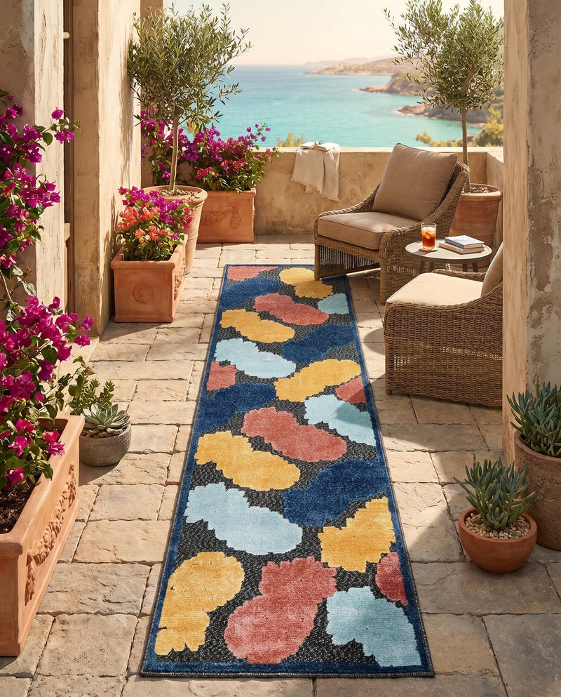 Caribbean Terrace Collection Area Rug -  Nevis Runner Black  lifestyle 48