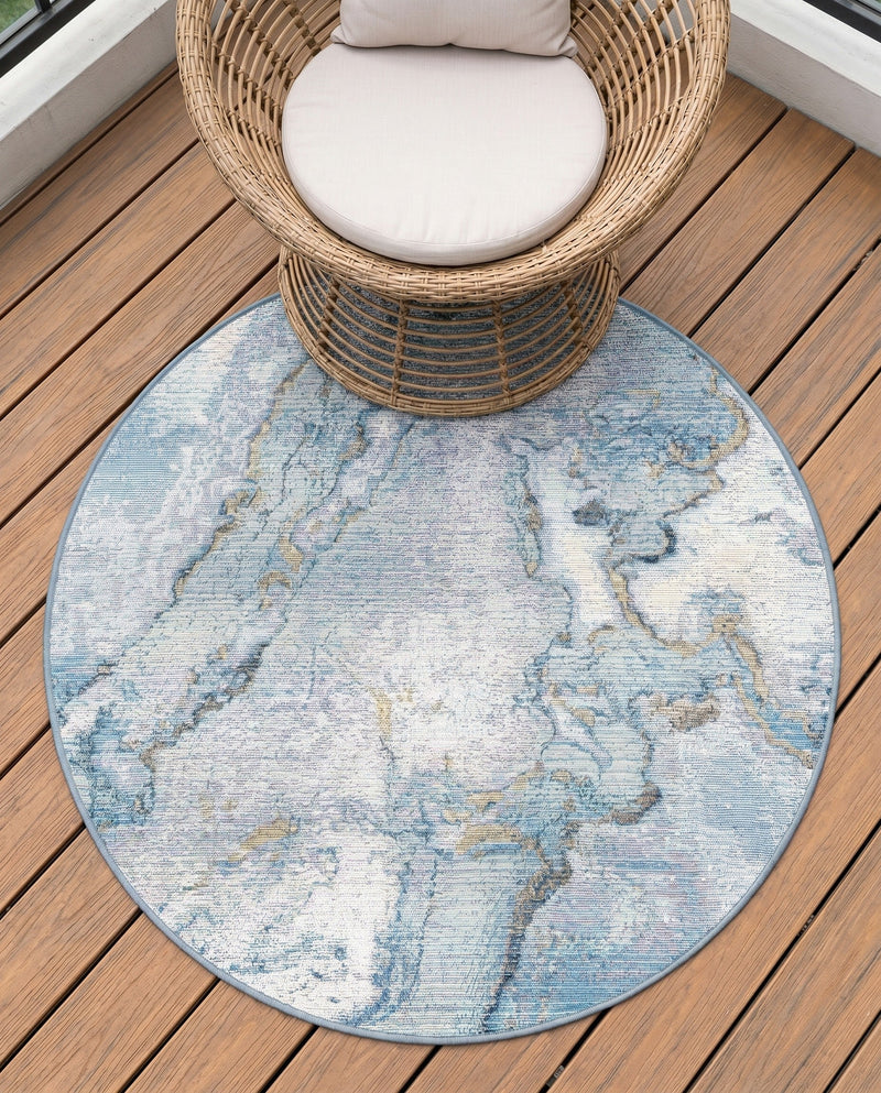 Urban Terrace Collection Area Rug -  Vertex Round Blue and Ivory  lifestyle 72