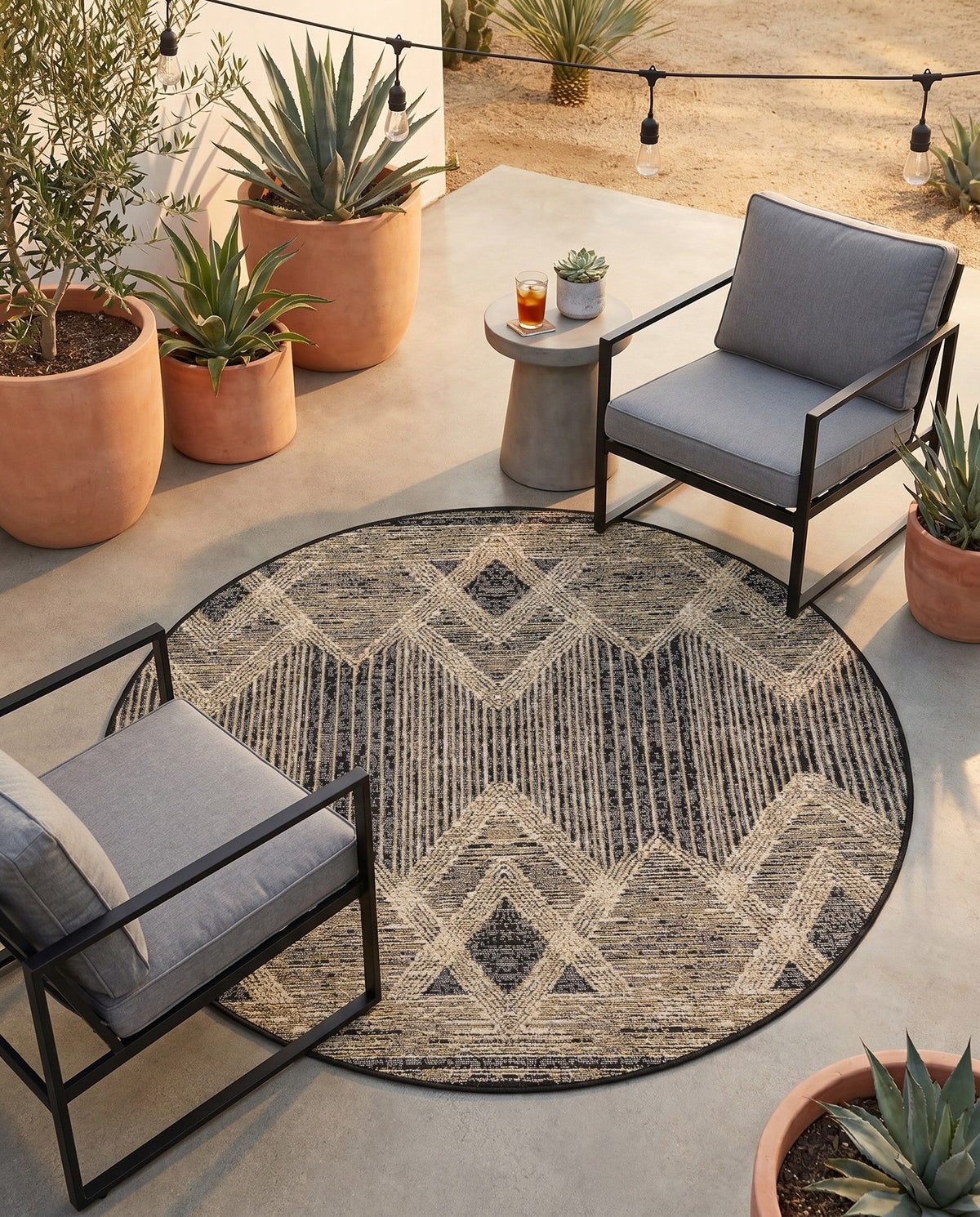 Urban Terrace Collection Area Rug -  Loft Round Charcoal  lifestyle 95