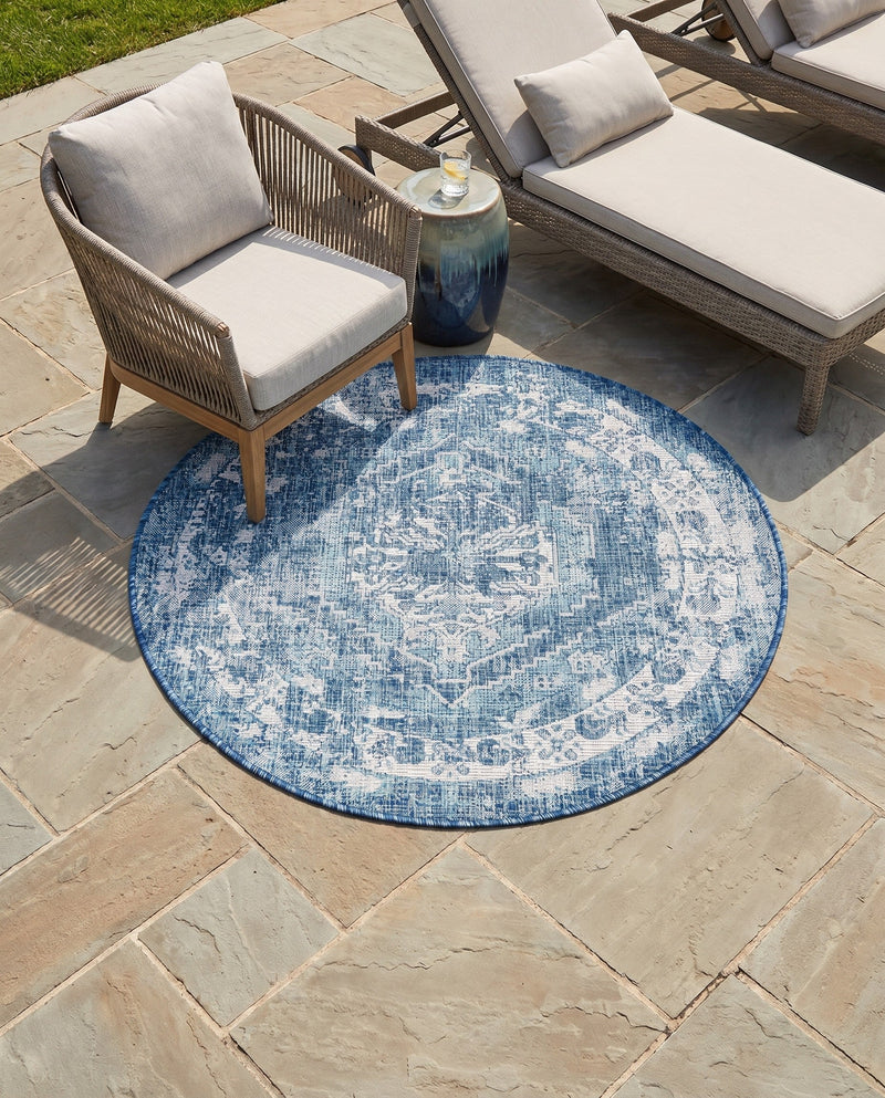Patio Heritage Collection Area Rug -  Augusta (Blue) Round Blue  lifestyle 71