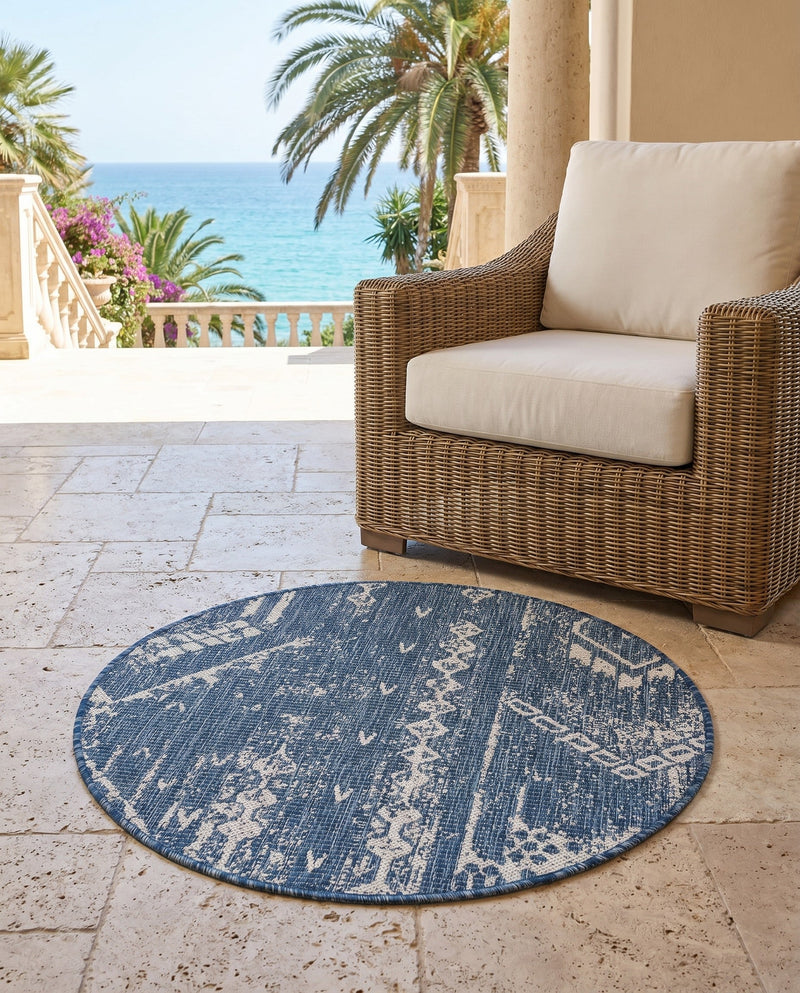 Desert Nomad Terrace Collection Area Rug - Sahara (Blue) Round Blue  lifestyle 62