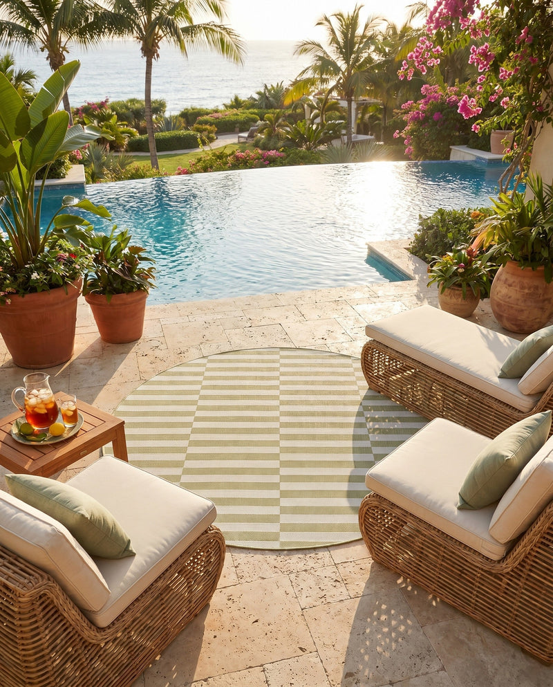 Seaside Stripes Collection Area Rug - Cabana (Green) Round Green  lifestyle 52