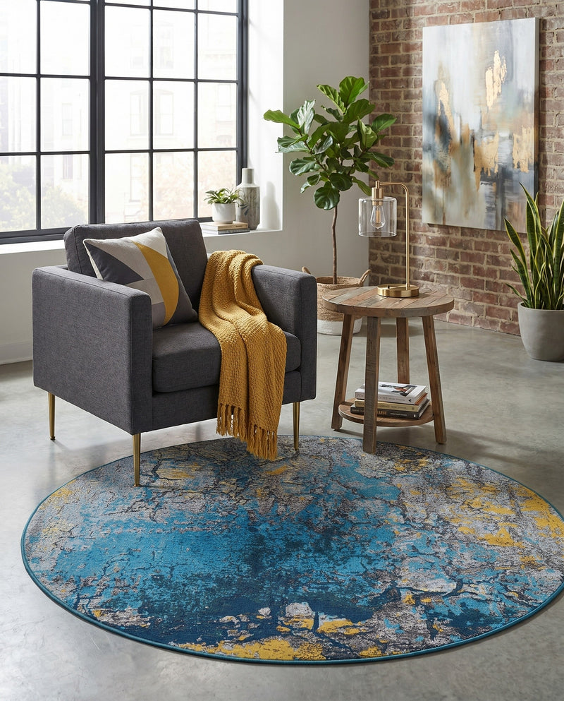 Urban Terrace Collection Area Rug -  Lanai Round Gradient Blue  lifestyle 76
