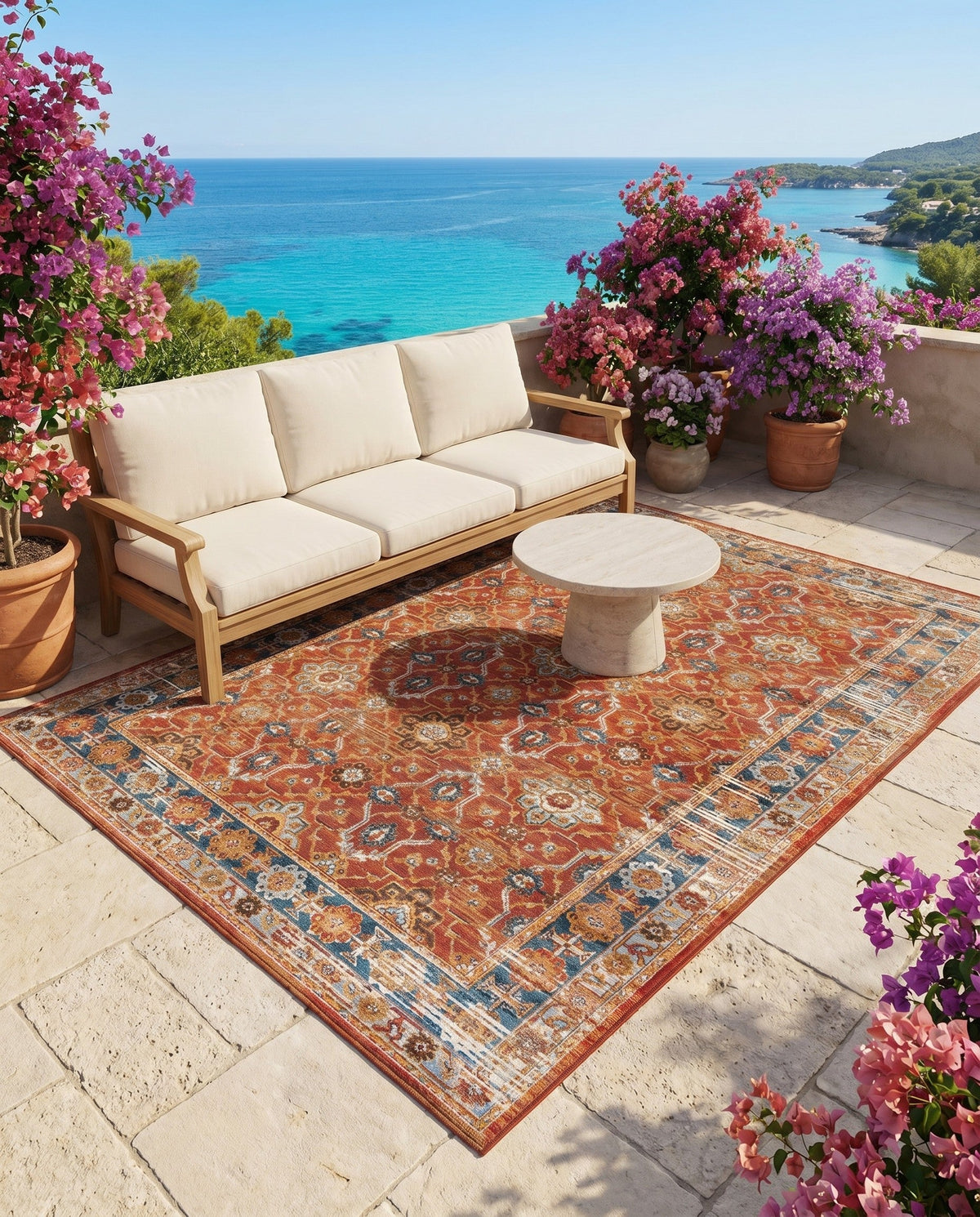 Patio Heritage Collection Area Rug -  Eden Rectangle Antique Red  lifestyle 21