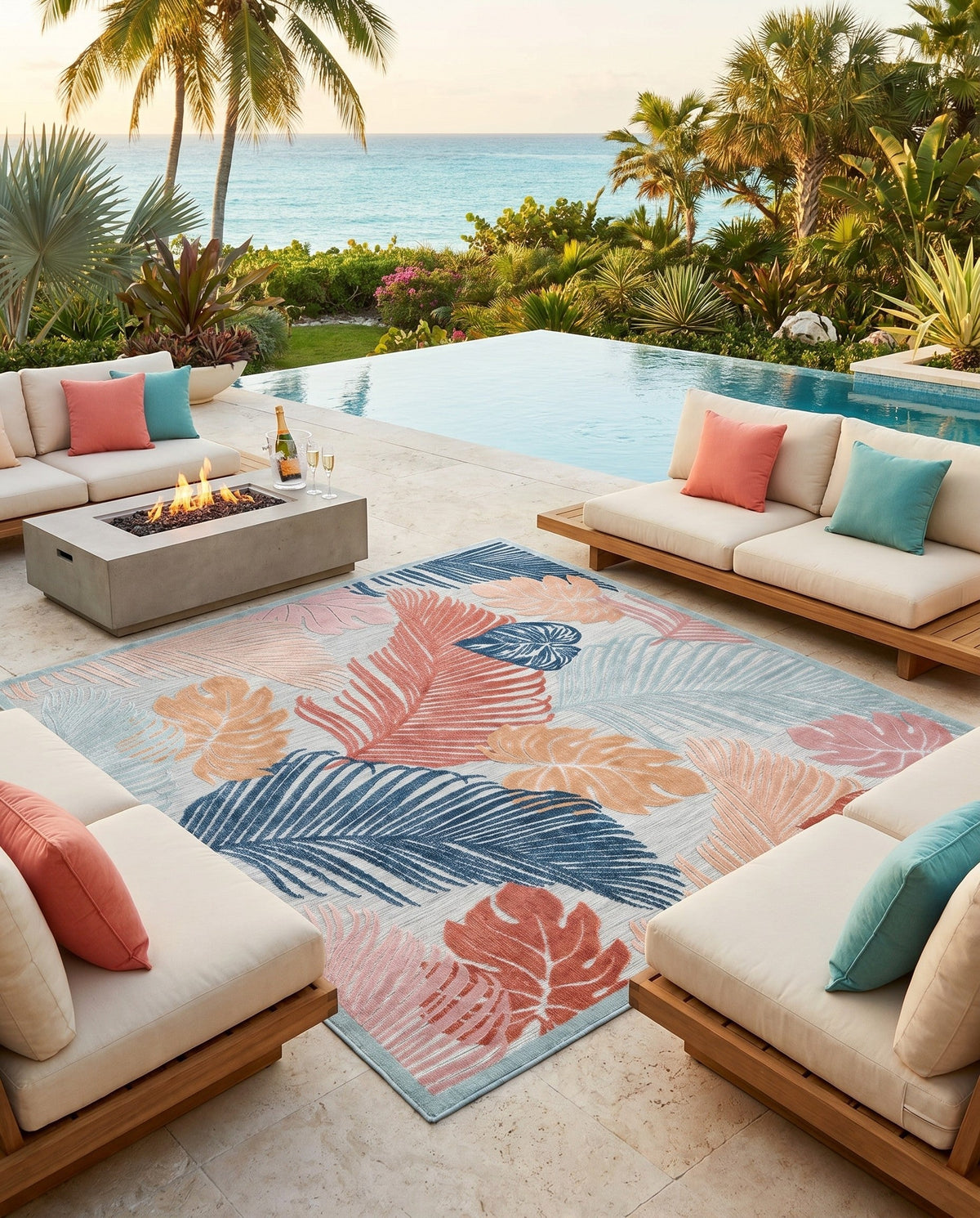 Seaside Blooms Collection Area Rug -  Tranquil Square Multi  lifestyle 125