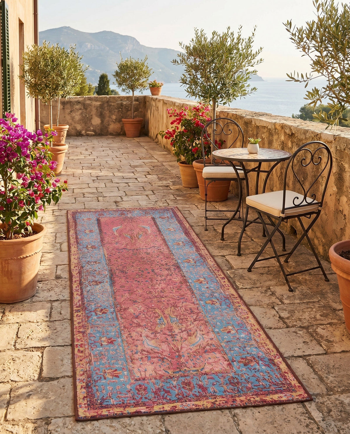 Patio Heritage Collection Area Rug -  Serenity Runner Vintage Salmon Coral  lifestyle 80