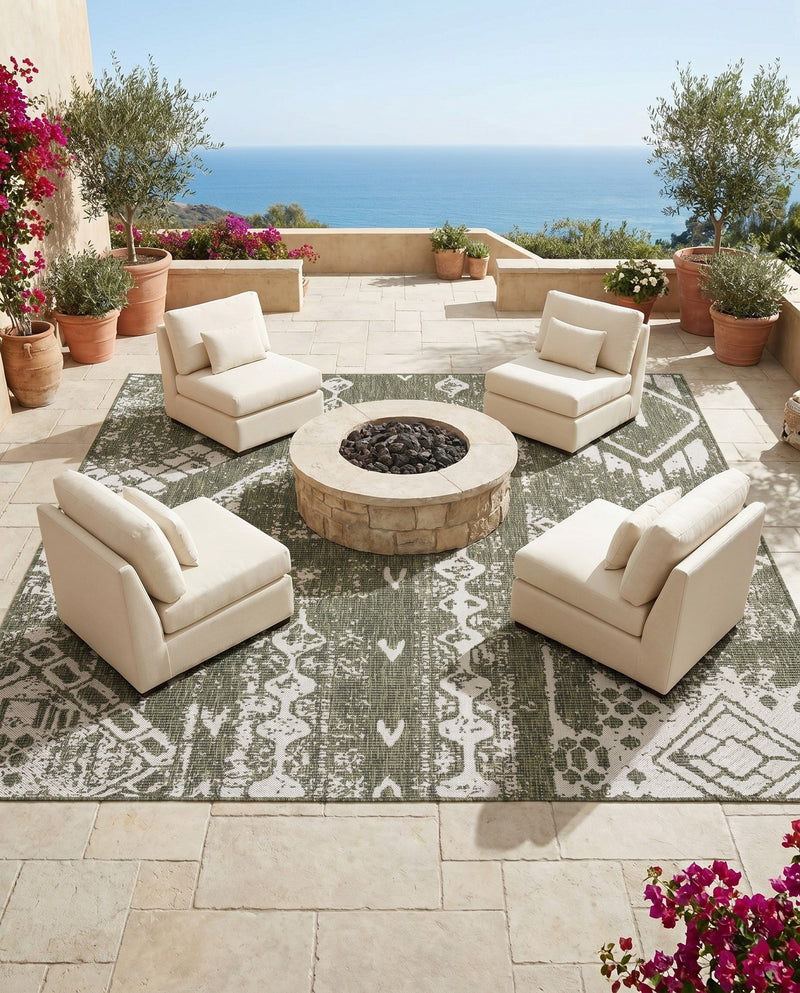 Desert Nomad Terrace Collection Area Rug - Sahara (Green) Square Green  lifestyle 71