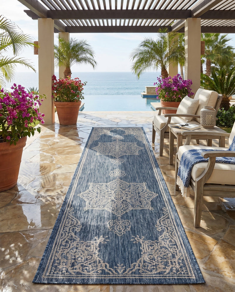 Patio Heritage Collection Area Rug -  Charleston (Blue) Runner Blue  lifestyle 61