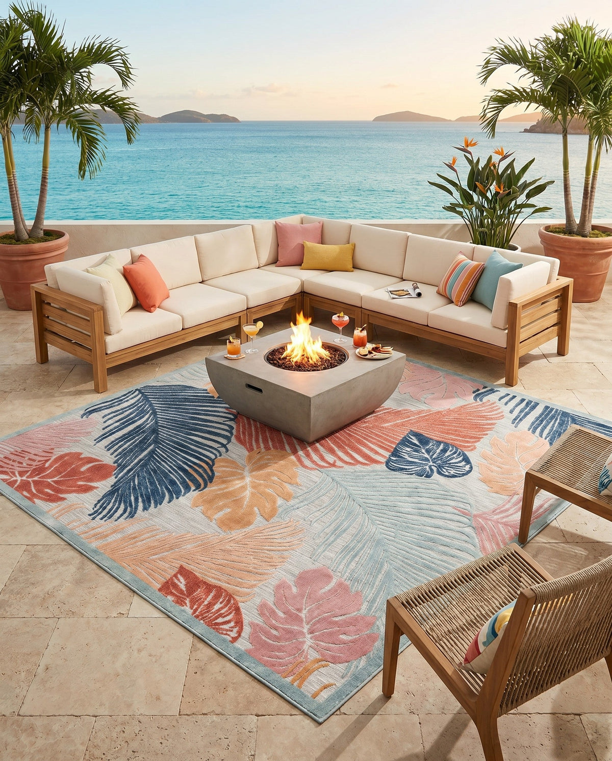 Seaside Blooms Collection Area Rug -  Tranquil Square Multi  lifestyle 126