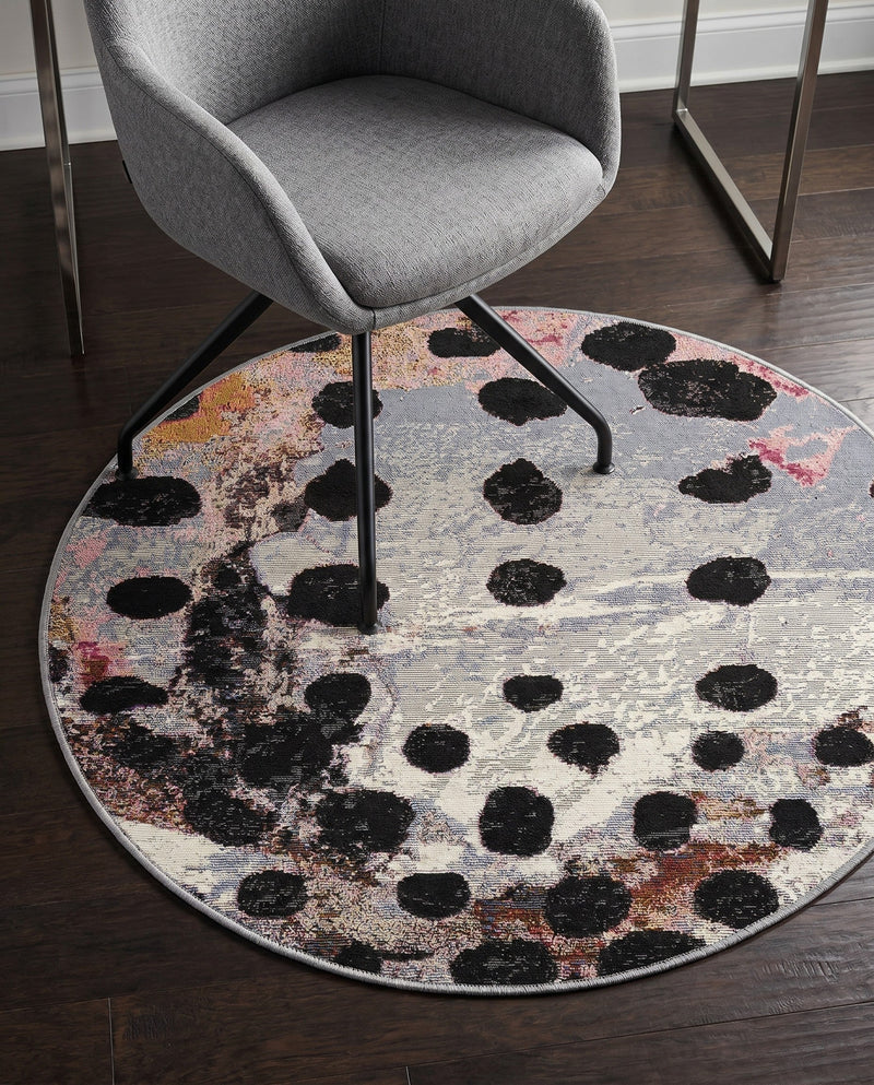 Urban Terrace Collection Area Rug -  Piazza Round White and Black  lifestyle 67