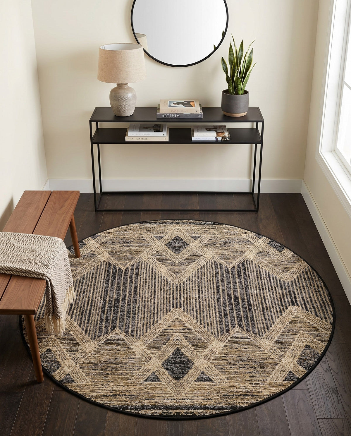 Urban Terrace Collection Area Rug -  Loft Round Charcoal  lifestyle 96