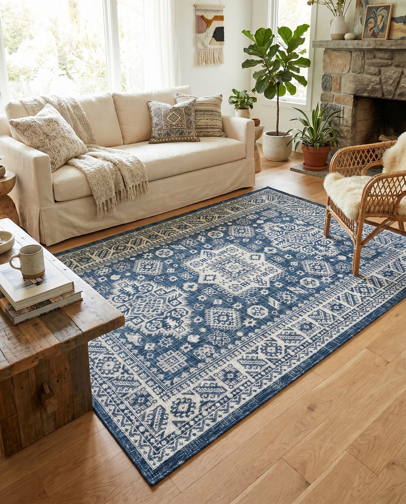 Tribal Terrace Treasures Collection Area Rug -  Incan Isle (Blue) Rectangle Blue  lifestyle 21