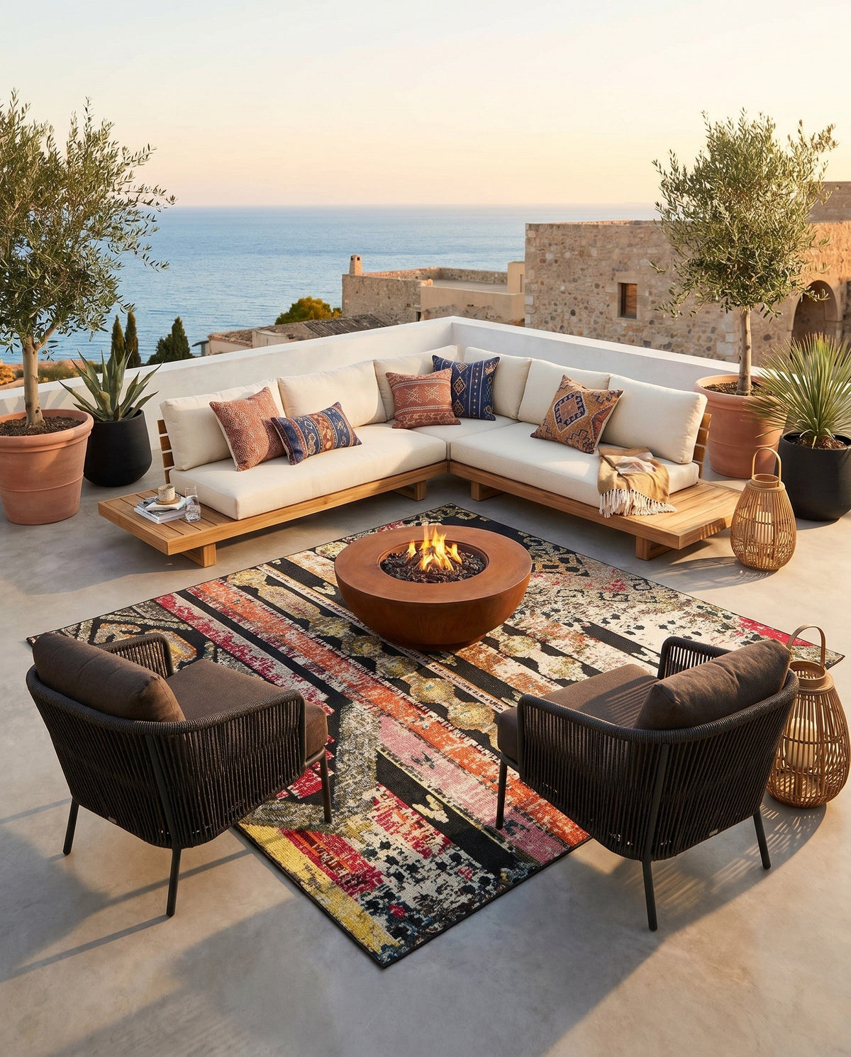 Outdoor Marrakesh Collection Area Rug -  Agadir Square Multi Black  lifestyle 124