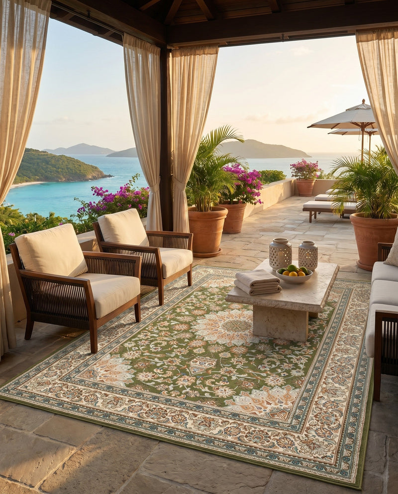 Patio Heritage Collection Area Rug -  Bower Rectangle Green  lifestyle 53