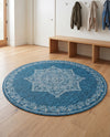 Patio Heritage Collection Area Rug -  Charleston (Teal) Round Teal  lifestyle 62