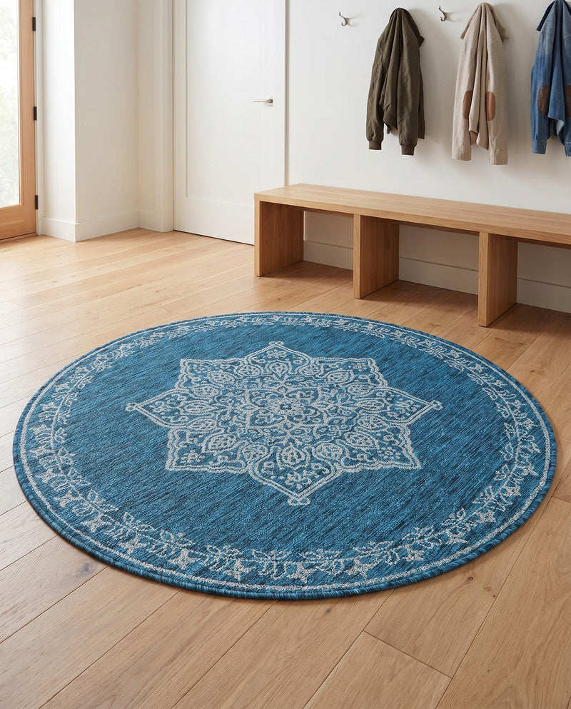 Patio Heritage Collection Area Rug -  Charleston (Teal) Round Teal  lifestyle 62