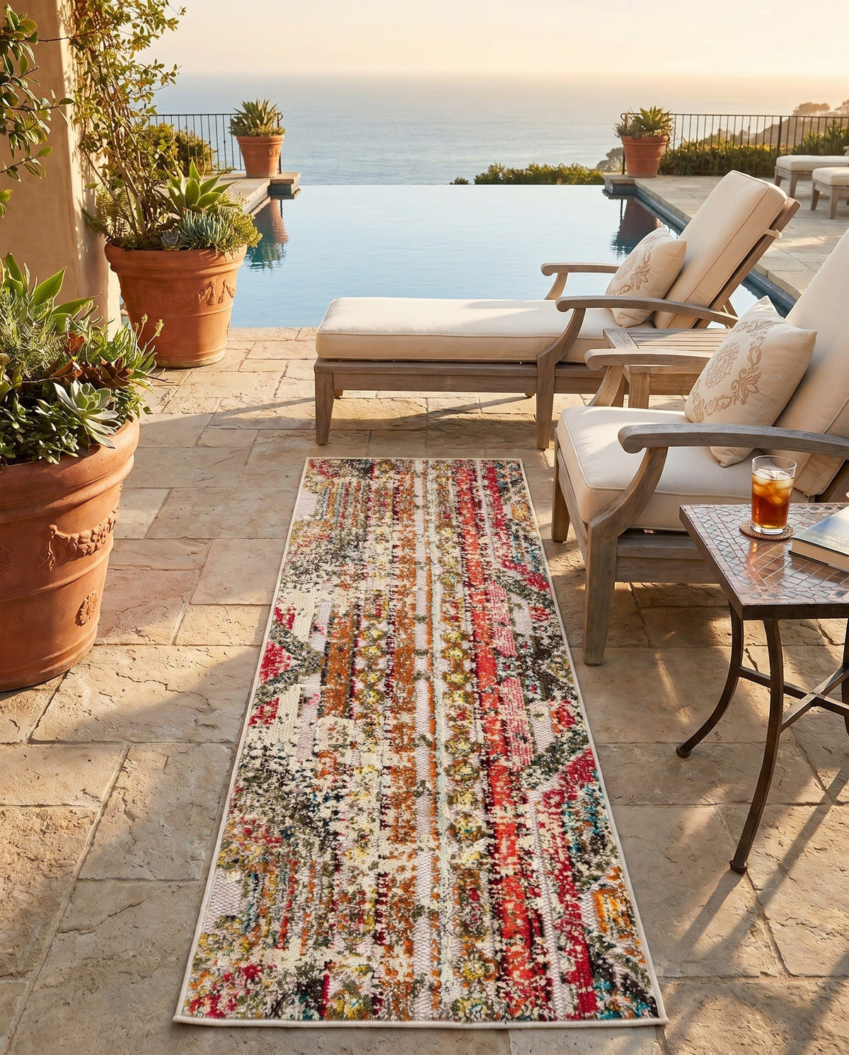 Outdoor Marrakesh Collection Area Rug -  Agadir Runner Multi Beige  lifestyle 118
