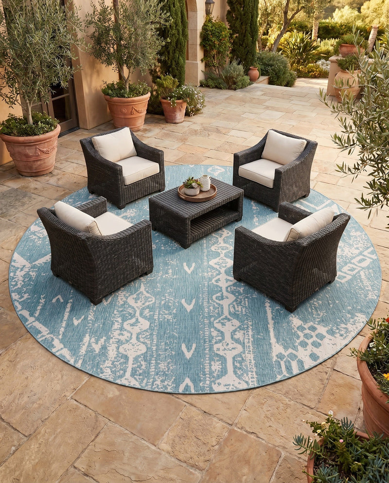Desert Nomad Terrace Collection Area Rug - Sahara (Light Aqua) Round Light Aqua  lifestyle 24