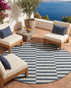 Seaside Stripes Collection Area Rug - Cabana (Blue) Round Blue  lifestyle 36