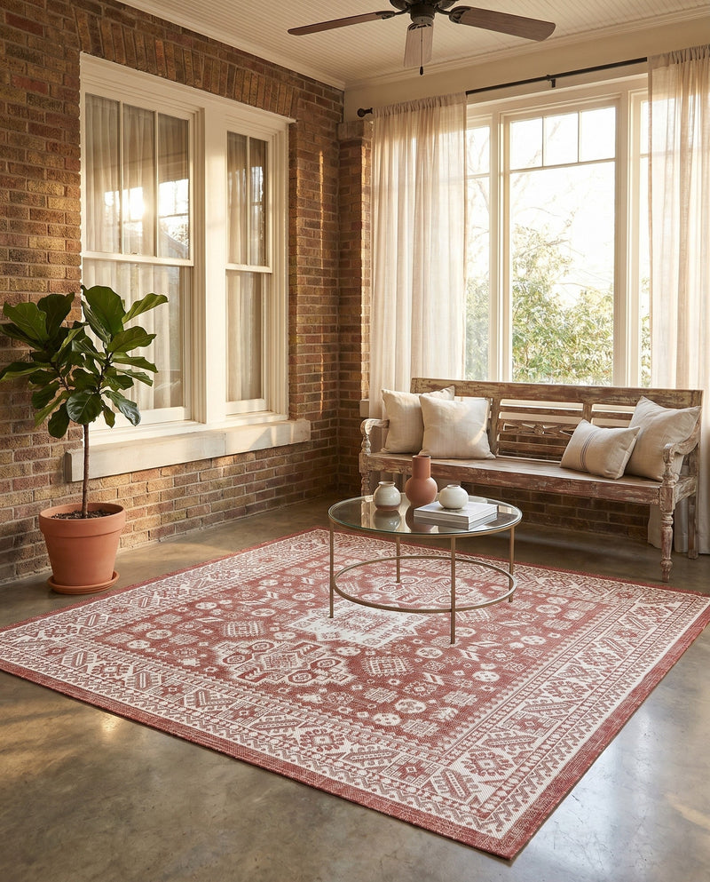 Tribal Terrace Treasures Collection Area Rug -  Incan Isle (Rust Red) Square Rust Red  lifestyle 39