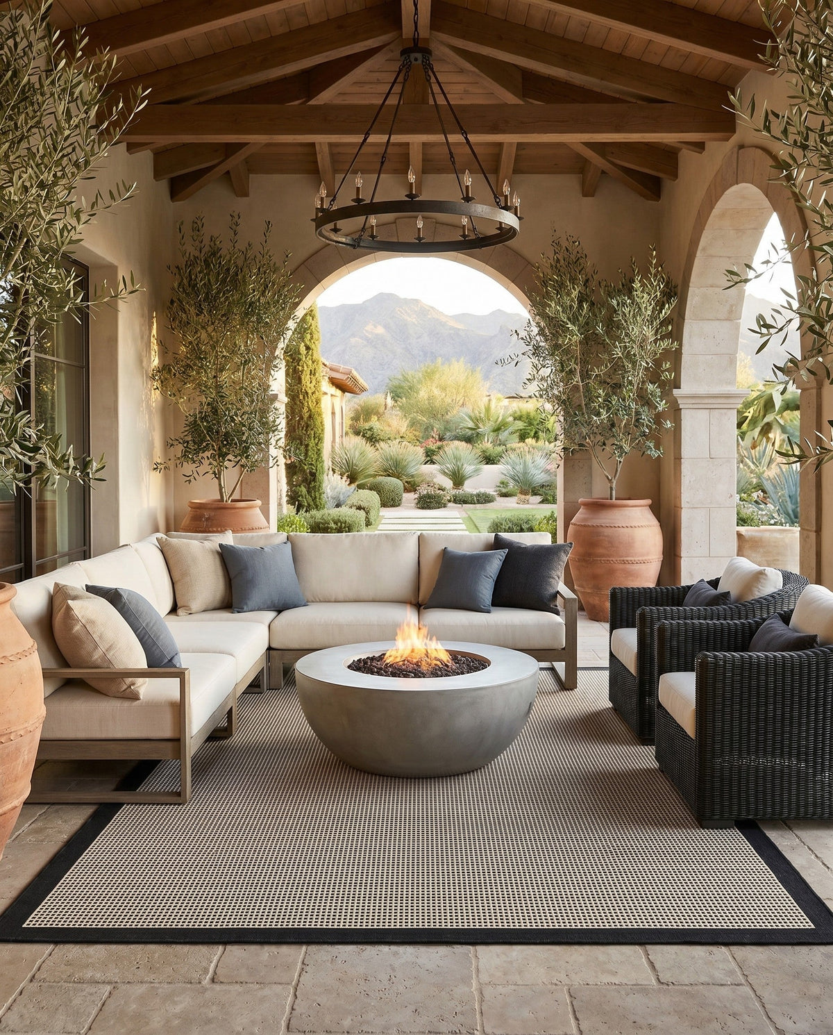 Terrace Fringe Collection Area Rug - Oceanside Rectangle Black  lifestyle 78