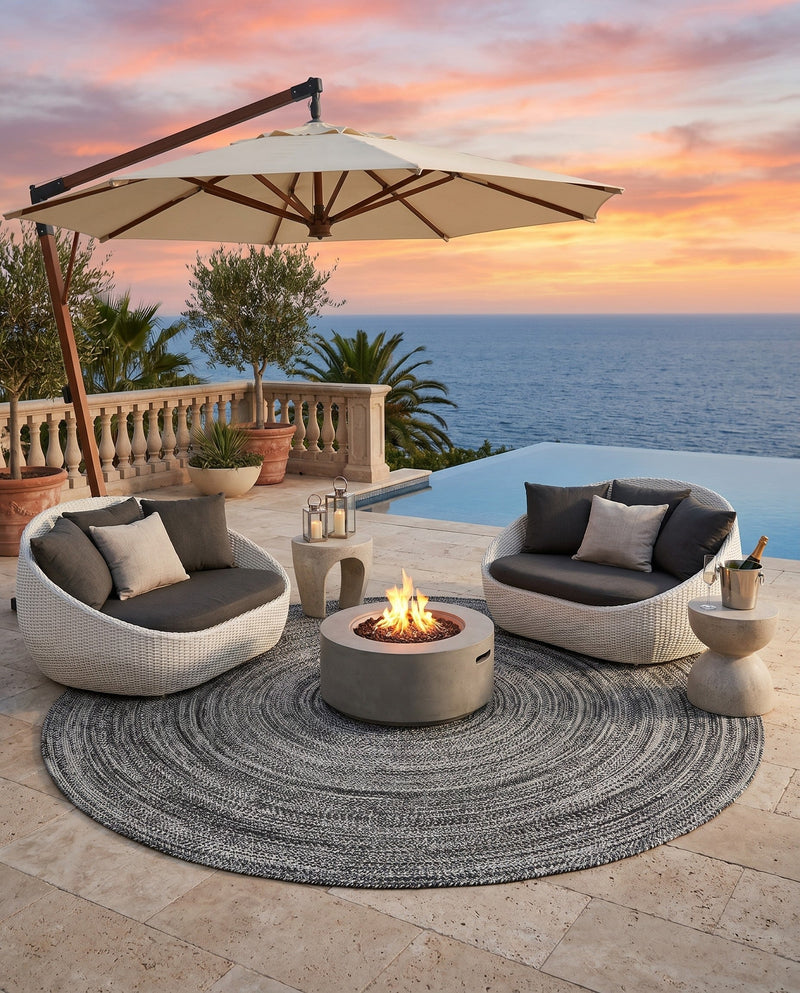 Sustainable Strands Indoor-Outdoor Oasis Collection Area Rug -  Sandbar (Black and White) Round Black and White  lifestyle 35