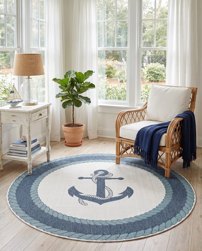 Seaside Haven Rugs Collection Area Rug -  Coralreef Round Navy Blue  lifestyle 53
