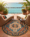 Patio Heritage Collection Area Rug -  Grove Round Navy Blue and Rust Red  lifestyle 77