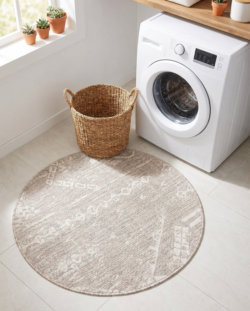 Desert Nomad Terrace Collection Area Rug - Sahara (Gray) Round Gray  lifestyle 62