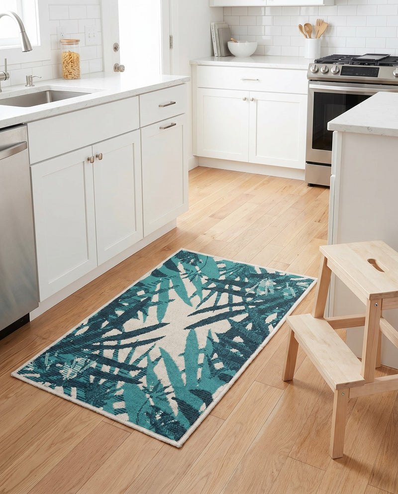 Seaside Blooms Collection Area Rug -  Provence Rectangle Teal blue  lifestyle 19