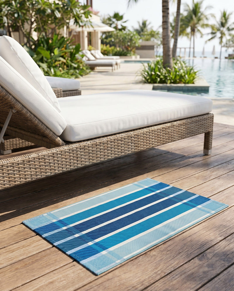 Seaside Stripes Collection Area Rug -  Coral Rectangle Blue  lifestyle 10