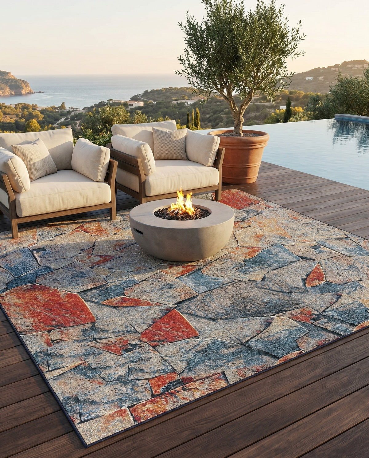 Urban Terrace Collection Area Rug -  Boulevard Square Multi  lifestyle 90