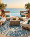 Patio Heritage Collection Area Rug -  Lafayette (Aqua) Round Aqua  lifestyle 18