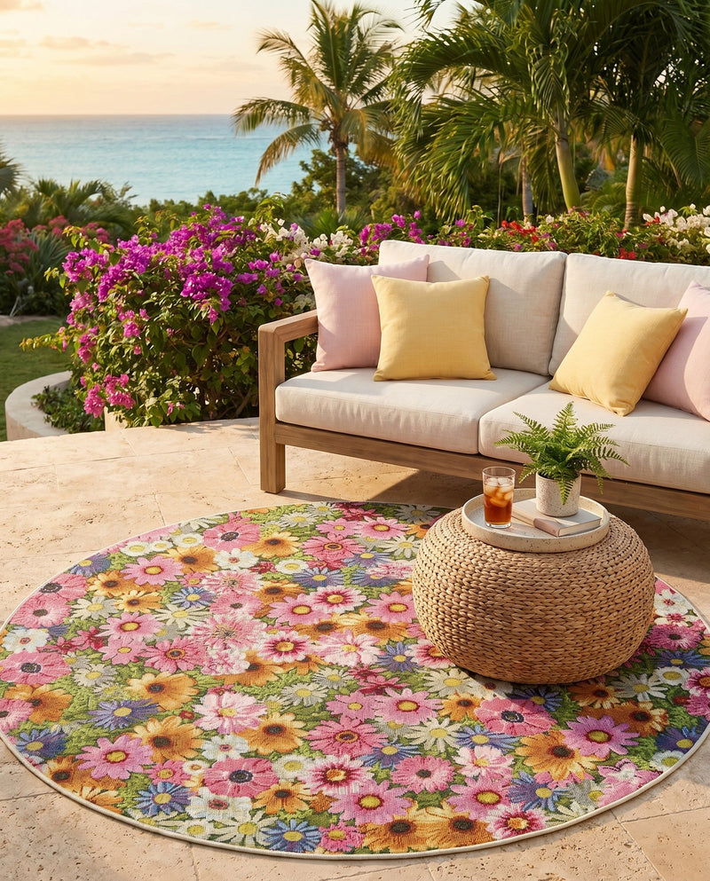 Seaside Blooms Collection Area Rug -  Marseilles Round Multi  lifestyle 76