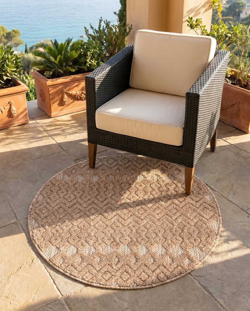 Garden Lattice Charm Collection Area Rug -  Pergola (Beige) Round Beige  lifestyle 63