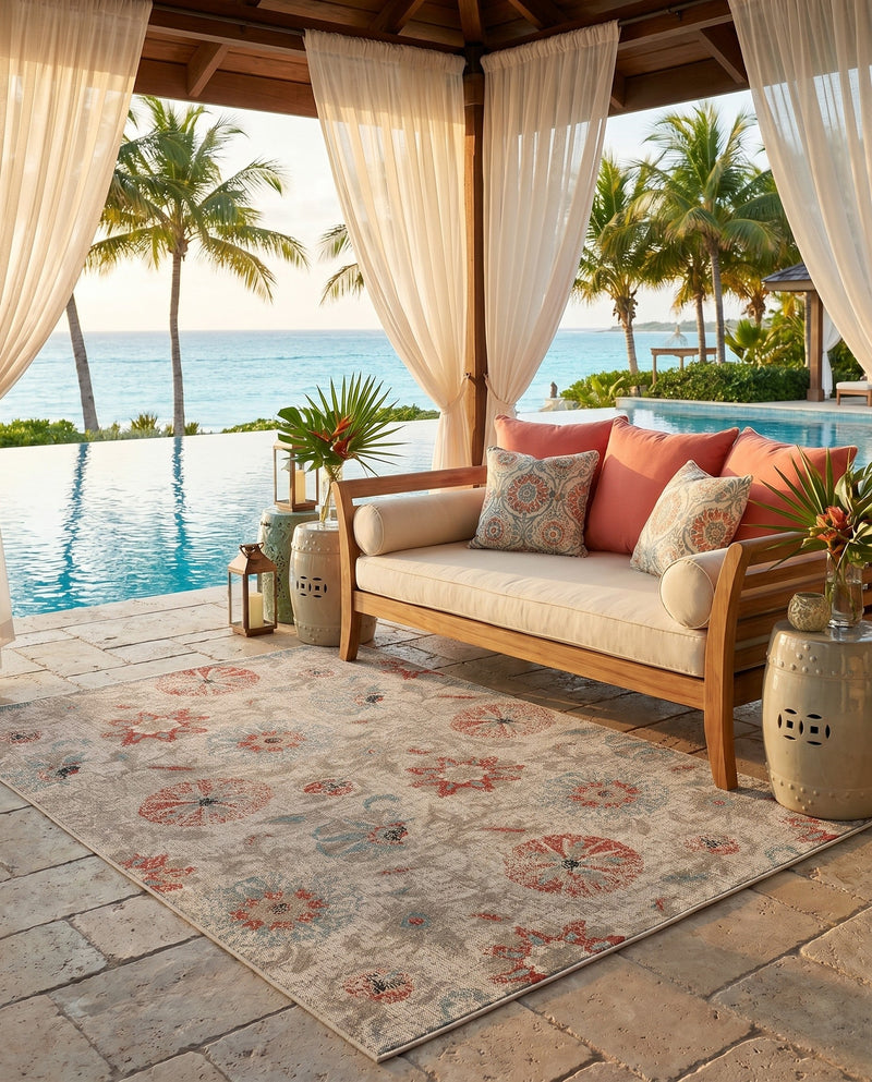 Seaside Blooms Collection Area Rug - Seychelles Rectangle Beige  lifestyle 18