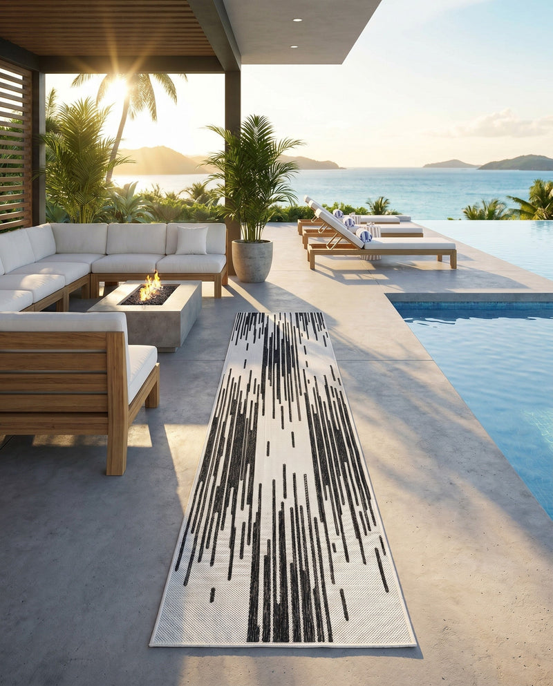 Urban Terrace Collection Area Rug -  Riverside Runner Black and White  lifestyle 77