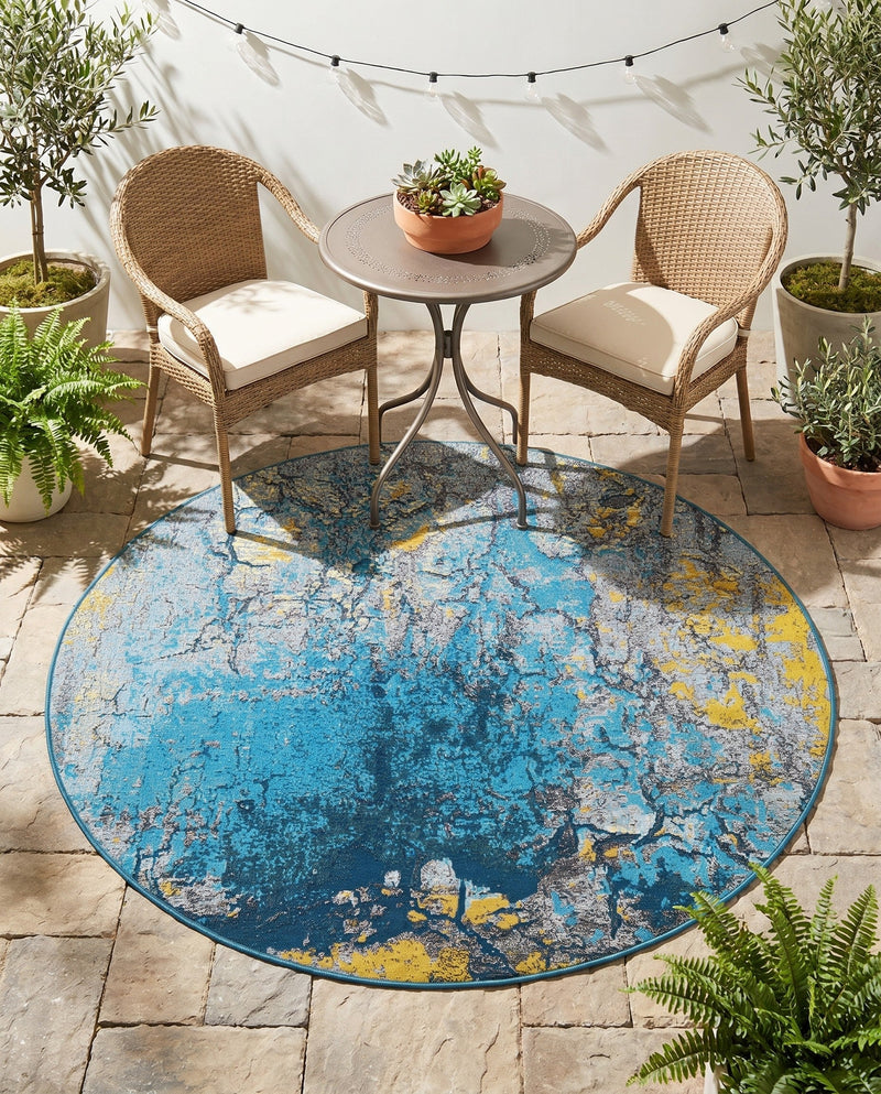 Urban Terrace Collection Area Rug -  Lanai Round Gradient Blue  lifestyle 77