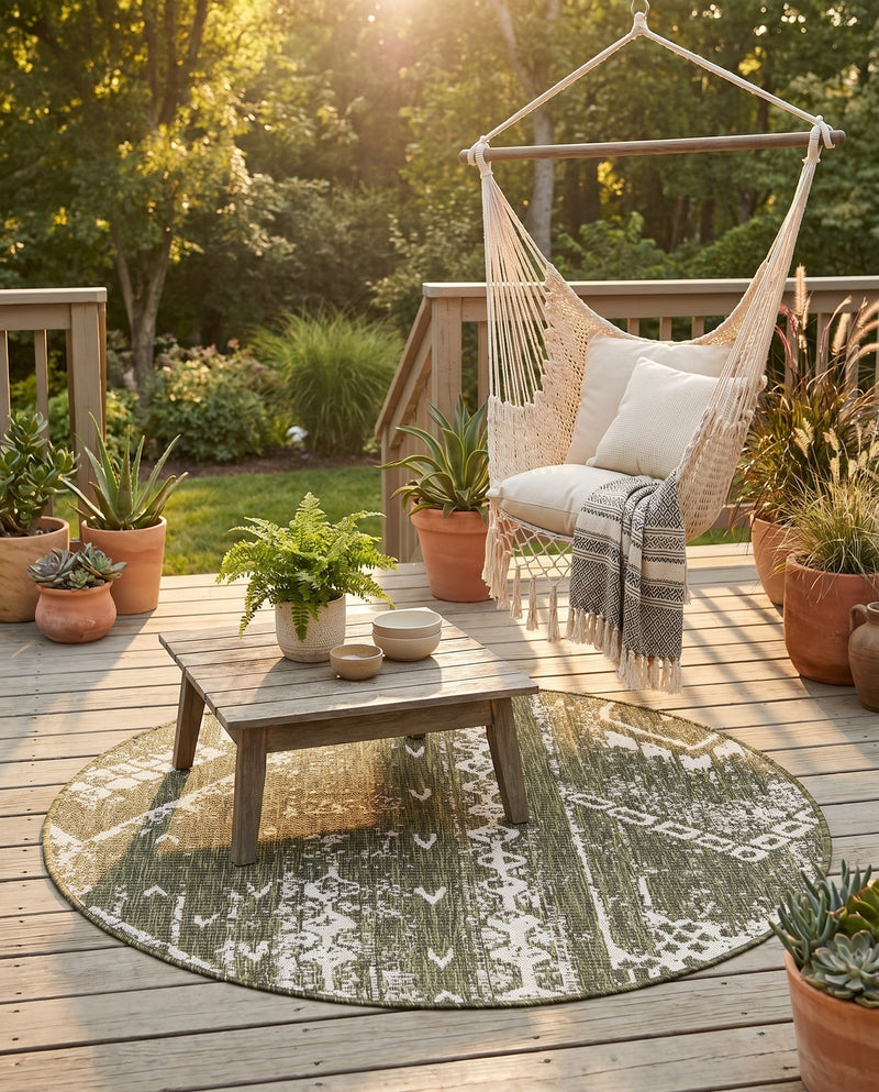 Desert Nomad Terrace Collection Area Rug - Sahara (Green) Round Green  lifestyle 37
