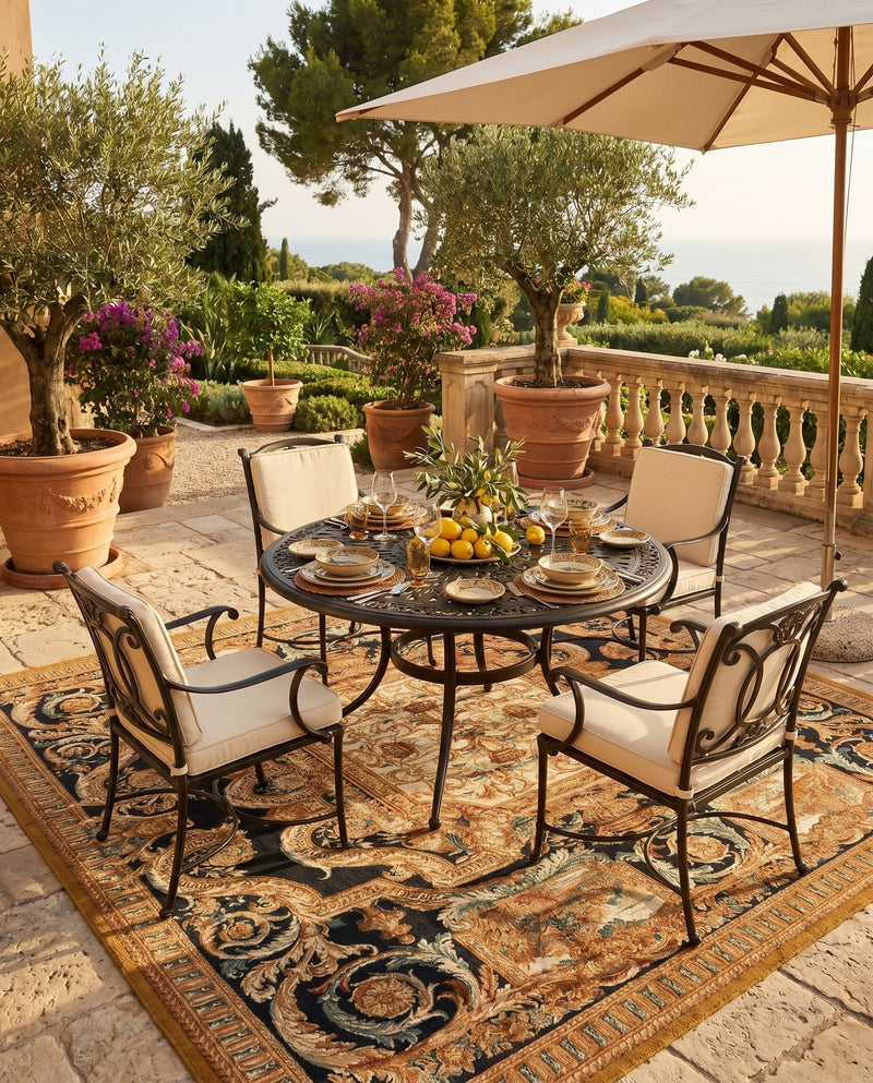 Patio Heritage Collection Area Rug - Veranda Square Black Gold Brown  lifestyle 69