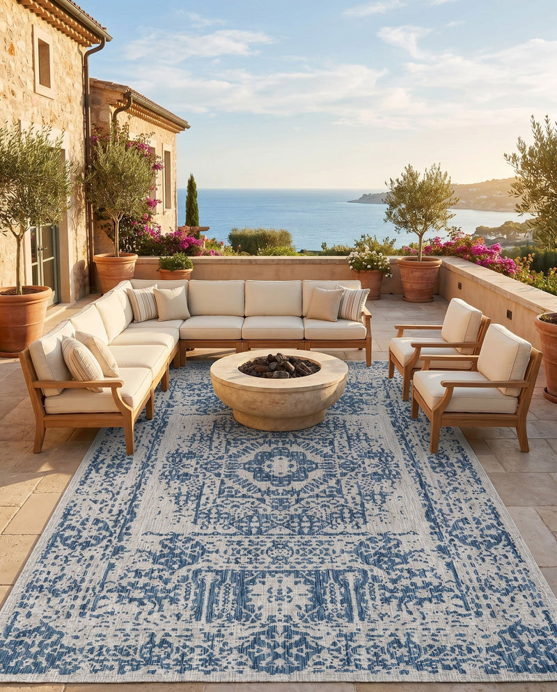 Patio Heritage Collection Area Rug - Savannah (Blue) Rectangle Blue  lifestyle 37