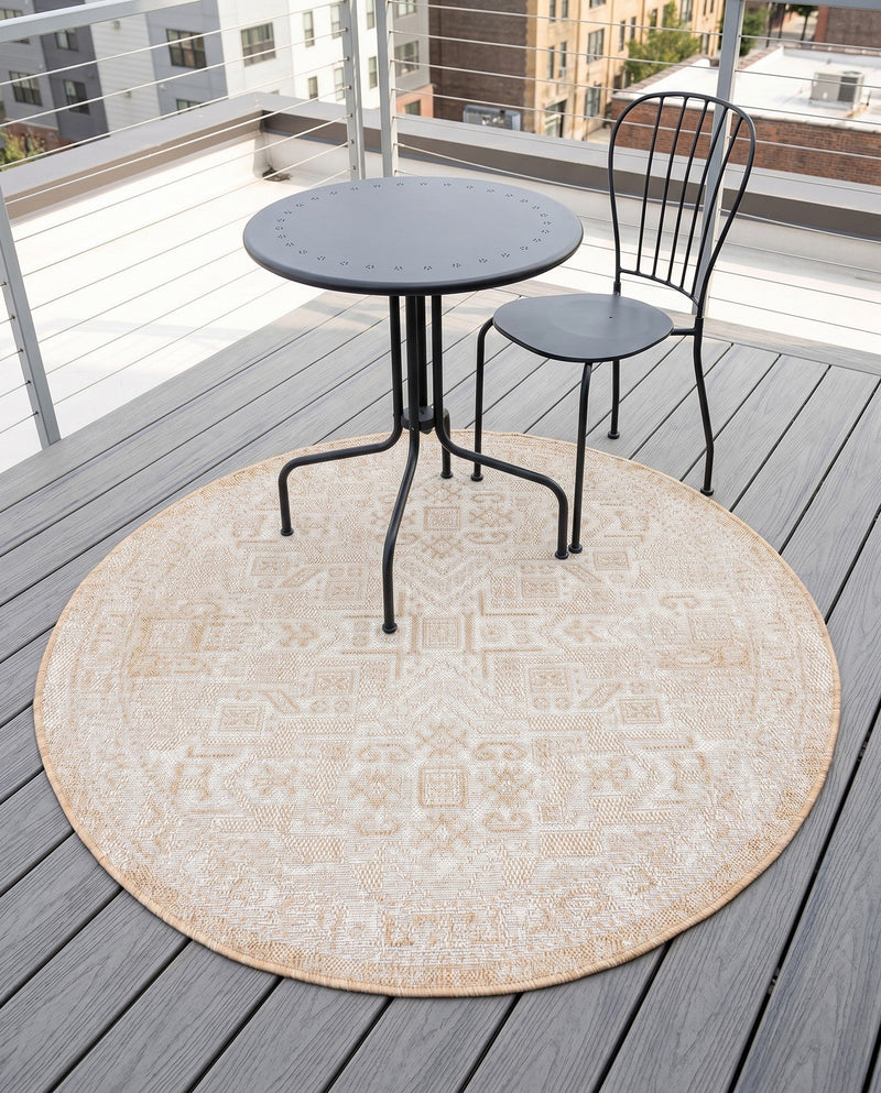 Tribal Terrace Treasures Collection Area Rug - Mayan Marina (Natural) Round Natural  lifestyle 27
