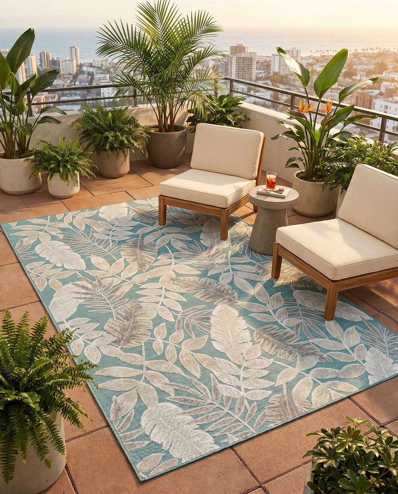 Seaside Blooms Collection Area Rug -  Serene Rectangle Light Blue  lifestyle 71